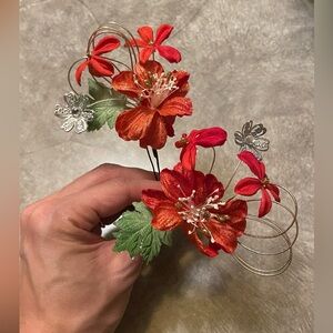 Kyoto Vintage Hair Kanzahashi accessory silk flower handmade hairpins set Kimono